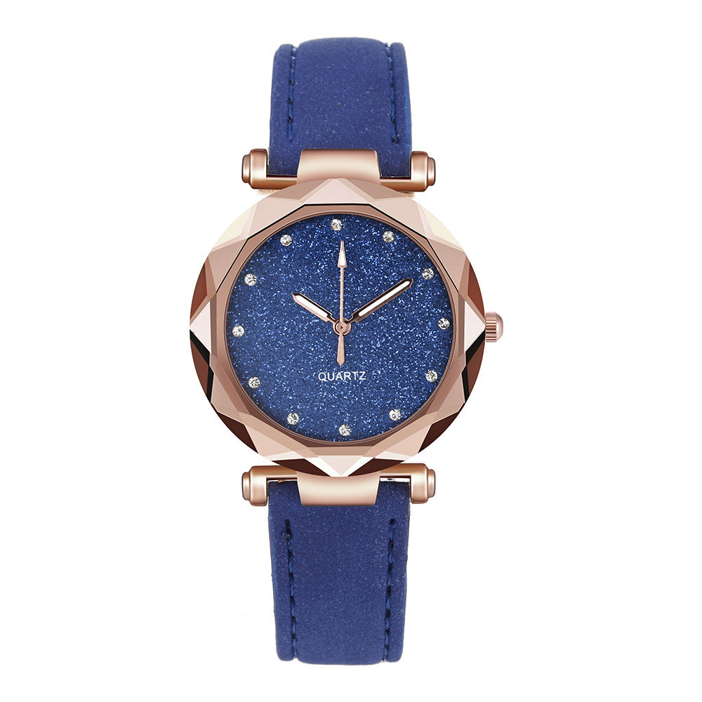 Casual Women Romantic Starry Sky Wrist Watch Leather Rhinestone Designer Ladies Clock