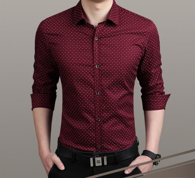 Brand Fashion Male Shirt Long-Sleeves Tops Polka Dot Printing Mens Dress Shirts Slim Men Shirt Plus Size M-5XL FGT