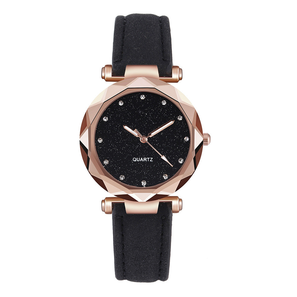 Casual Women Romantic Starry Sky Wrist Watch Leather Rhinestone Designer Ladies Clock