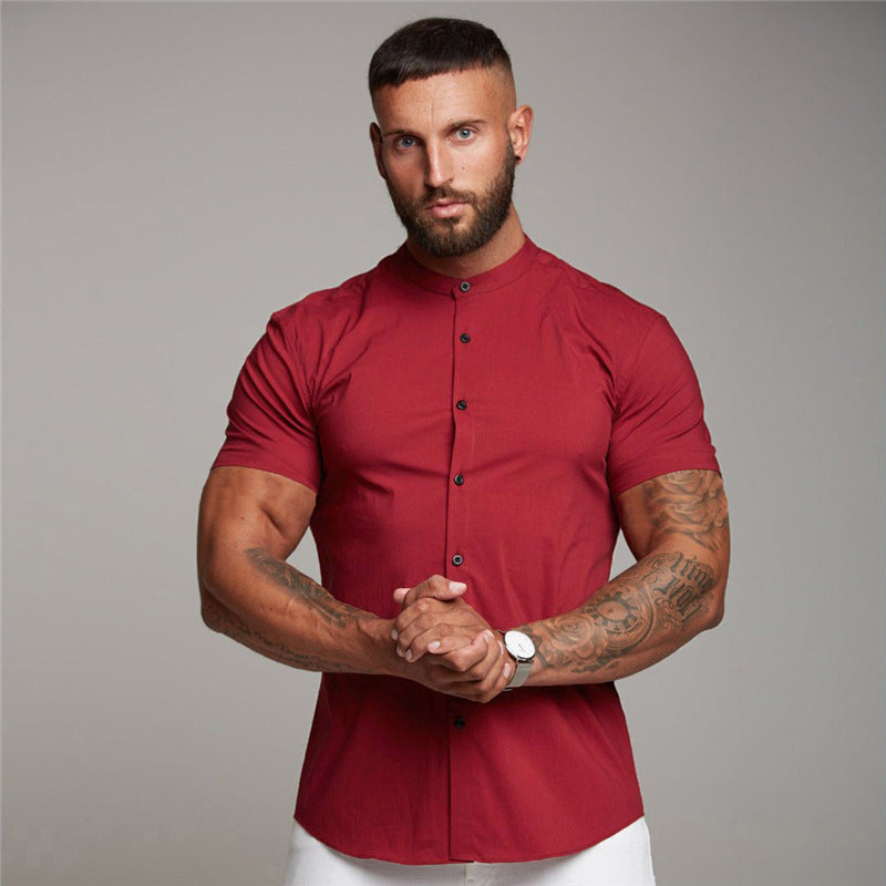 New Summer Shirt  Fitness Clothing Cotton Tops Short Sleeve Sports Shirts Brand Mens Short Cool Casual Fashion Breathable Shirt