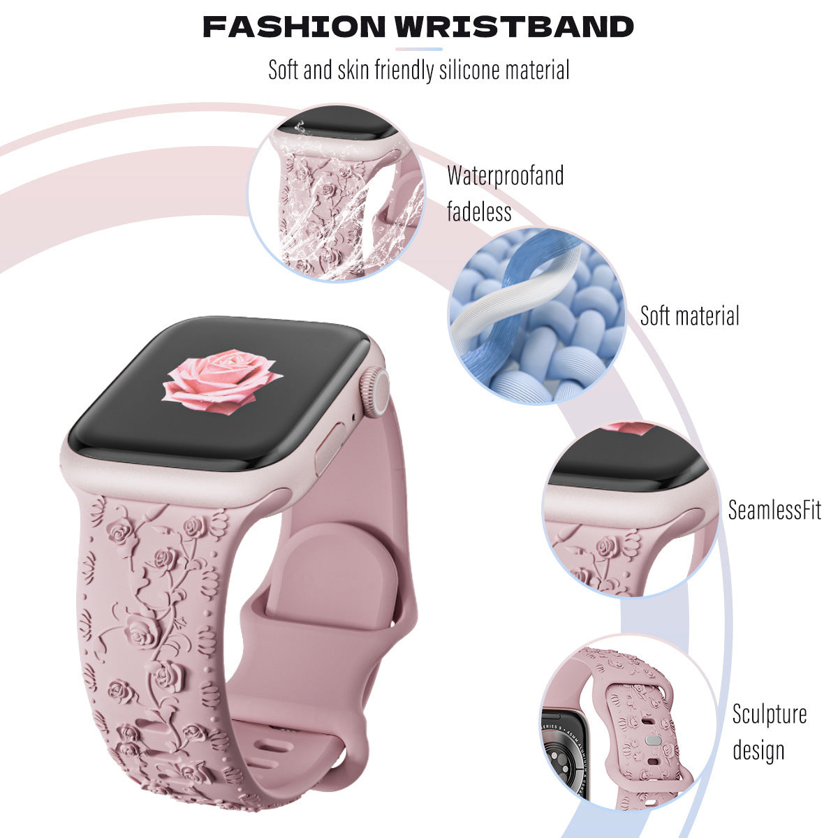 Embossed Rose Silicone Watch Strap