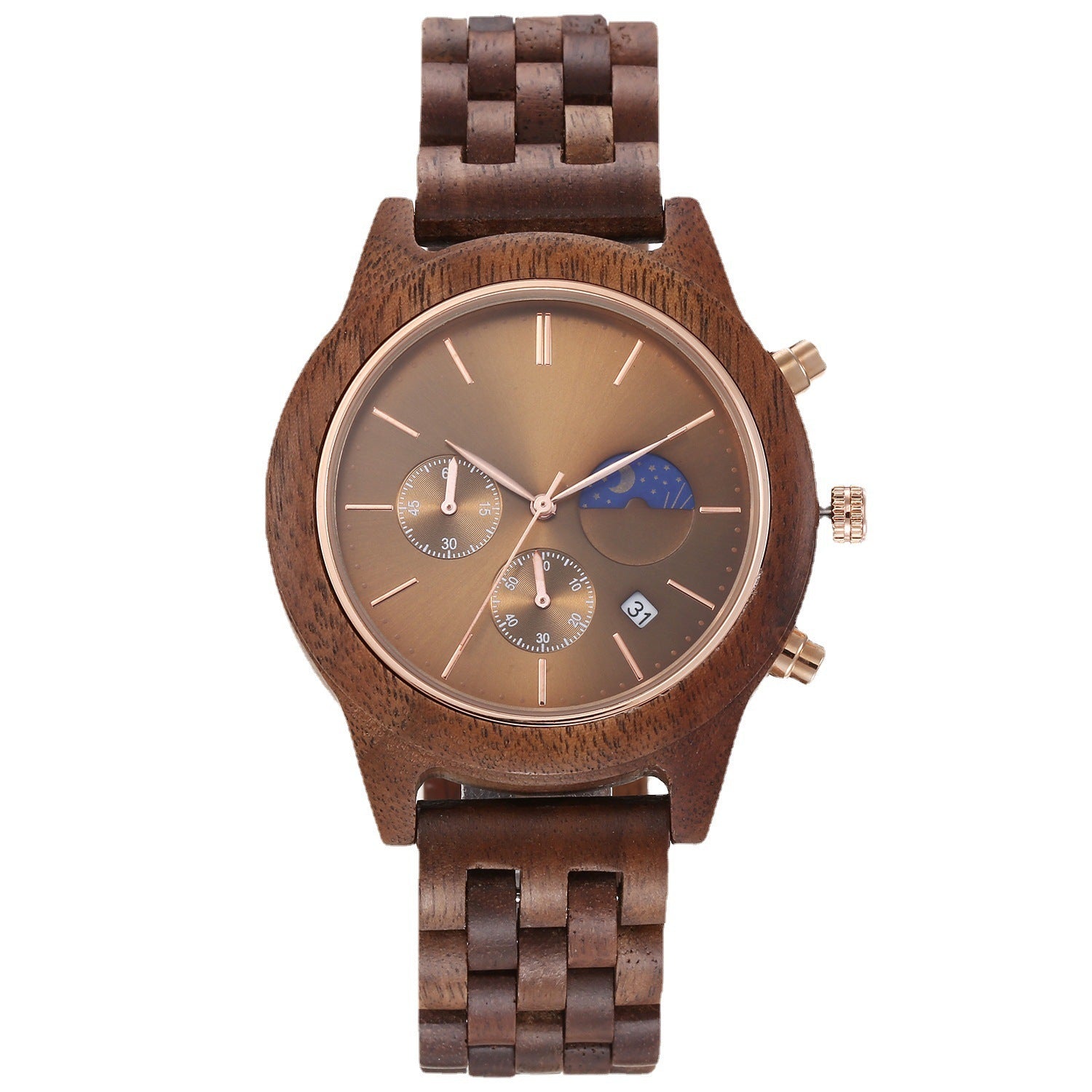 Quartz Mens Full Wood Strap Functional Wood Watch